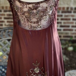 Dreamy Whimsigoth Vintage Xscape Espresso Brown Beaded Dress - Size 14